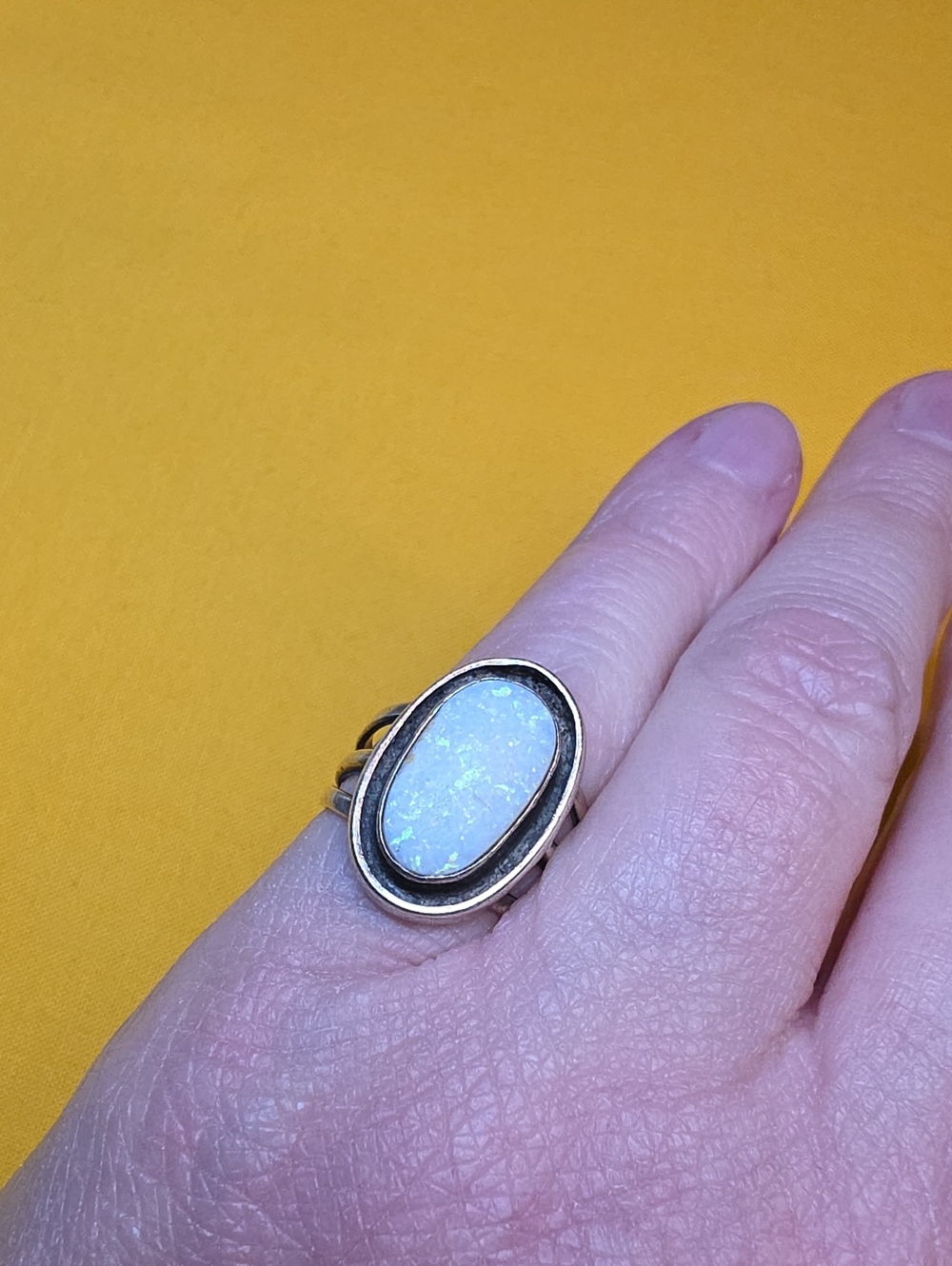 Vtg 1977 Natural Australian Opal Triplet Statement Ring Sterling Silver 5.5